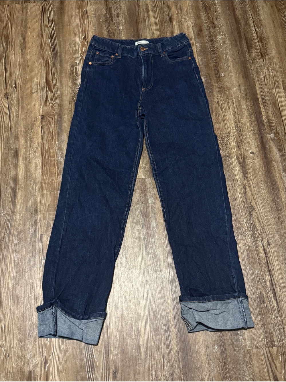 Oat Cuffed Straight Leg Jeans Women's 4/27 Dark Wash High Rise Denim